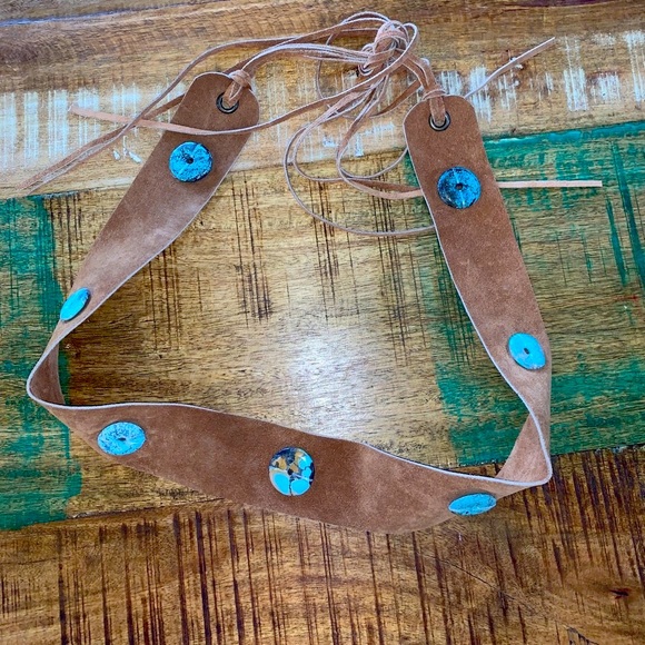 VNTG BELT. suede and turquoise tie. - Picture 2 of 10